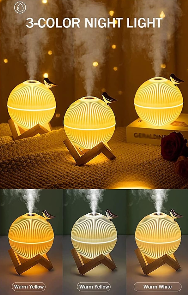 Lámpara Humidificadora Esférica con Base Decorativa de Madera
