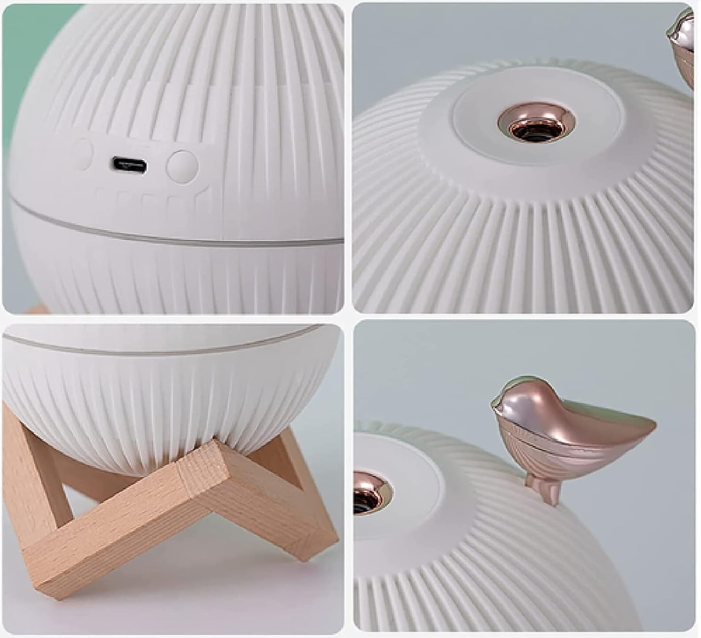 Lámpara Humidificadora Esférica con Base Decorativa de Madera